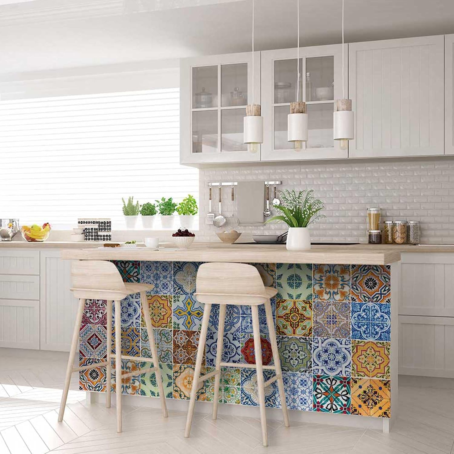 Backsplash Tile Stickers 24 PC Set Authentic Traditional Talavera Tiles Stickers Bathroom & Kitchen Tile Decals Easy to Apply Just Peel and Stick Home Decor 4x4 Inch (Portuguese Pattern HA3)