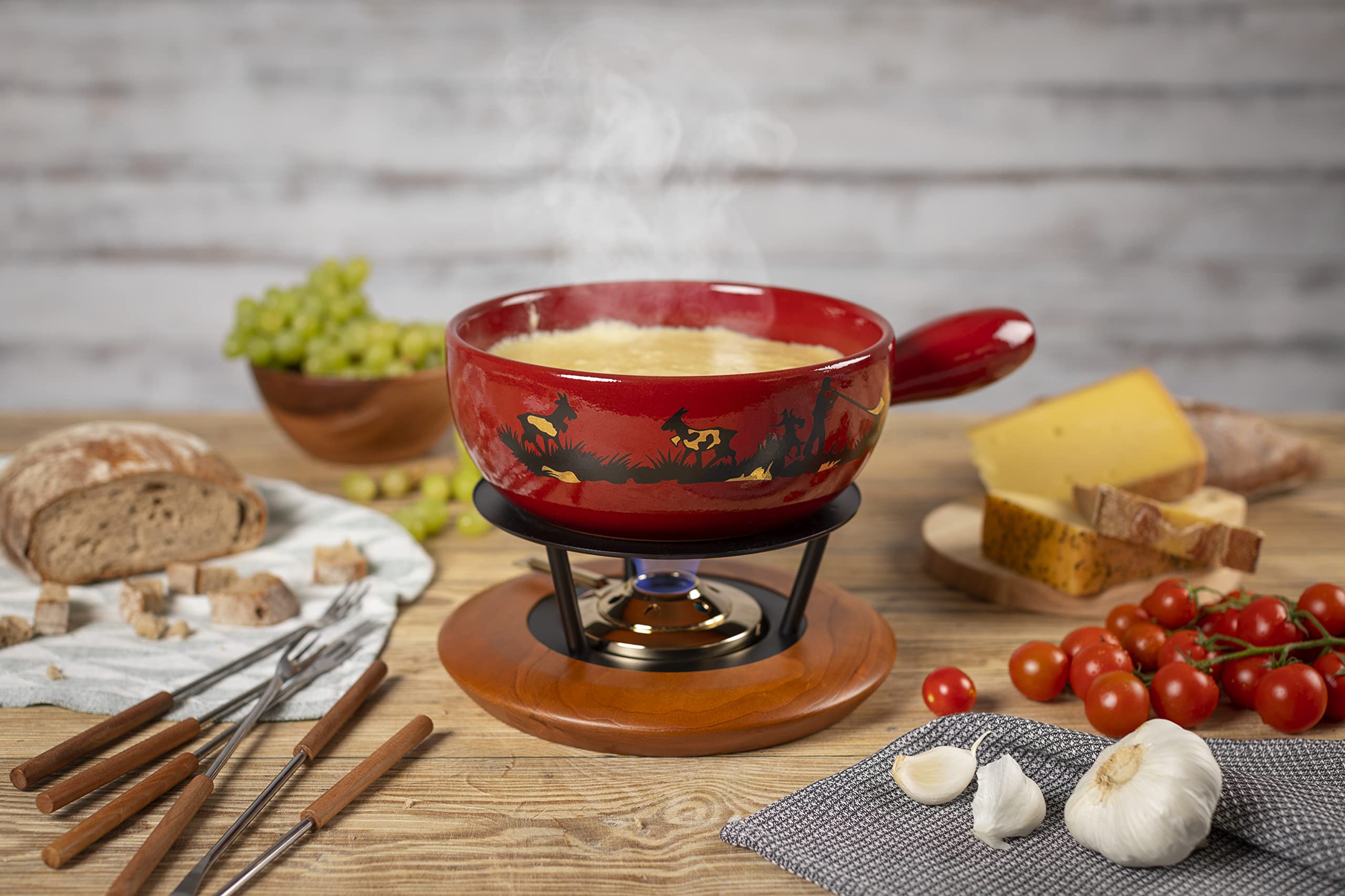 KUHN RIKON Fondue au fromage Caquelon Joueur de Cor des Alpes 22 cm, rouge