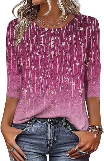 Zeagoo 3/4 Length Sleeve Women Tops Crew Neck Blouses Dressy Casual Summer T Shirts Loose Fit Business Work Clothes