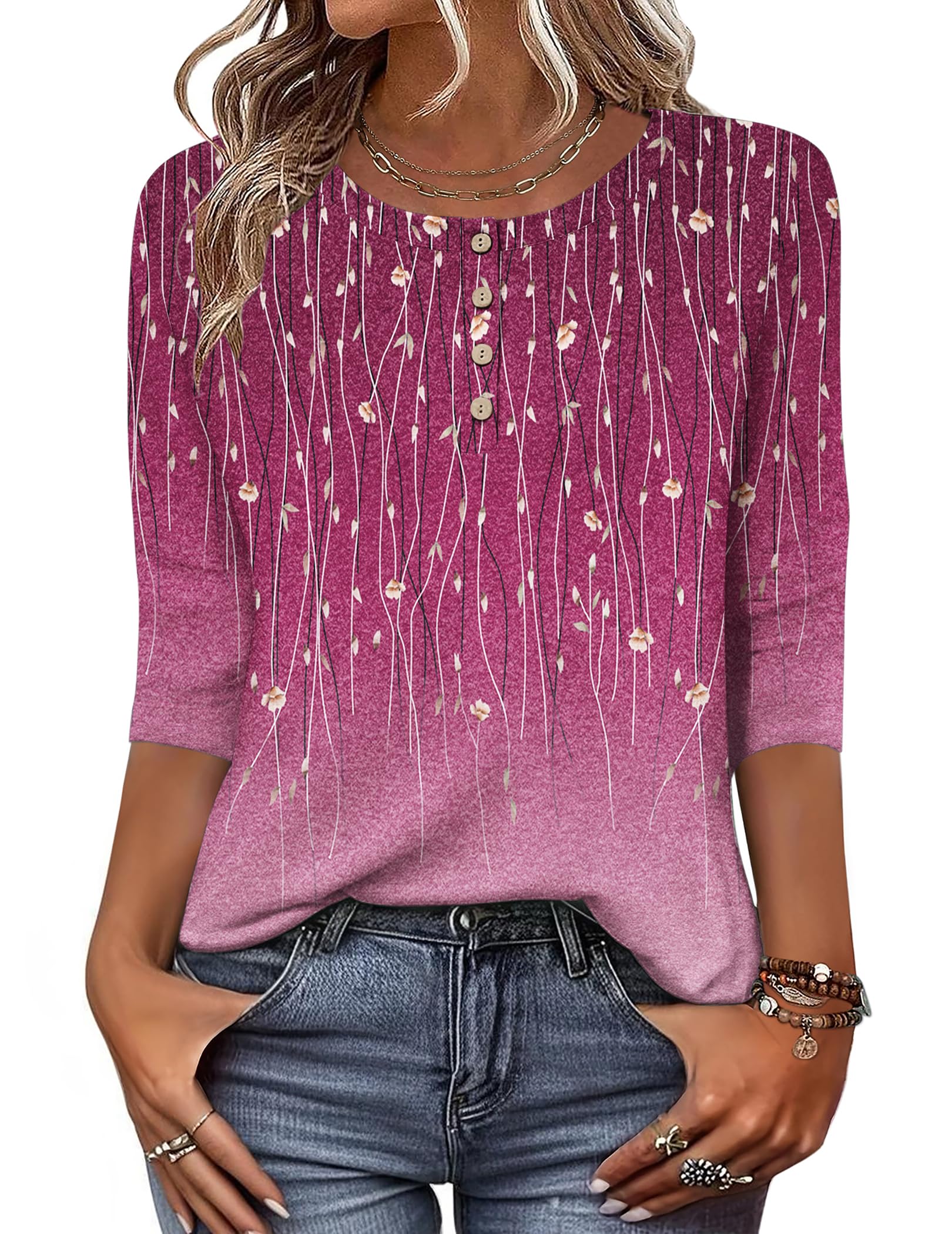 Zeagoo 3/4 Length Sleeve Women Tops Crew Neck Blouses Dressy Casual Summer T Shirts Loose Fit Business Work Clothes