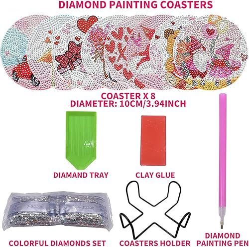 Miniatura 2 de Neknock 8 posavasos de pintura de diamantes de cumpleaños, kits de arte de diamantes para adultos y niños principiantes, posavasos de pintura de