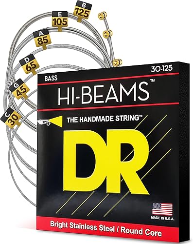 Miniatura 10 de DR Strings HI-BEAMS - Cuerdas para bajo de acero inoxidable de 4 cuerdas, 45-105, núcleo redondo
