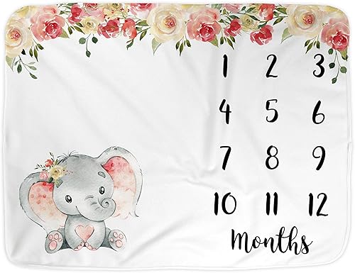 Miniatura 8 de Manta mensual de elefante para bebé, manta de mes con nombre para niña, accesorios de fotos de meses, tapete de fotografía para recién nacidos,