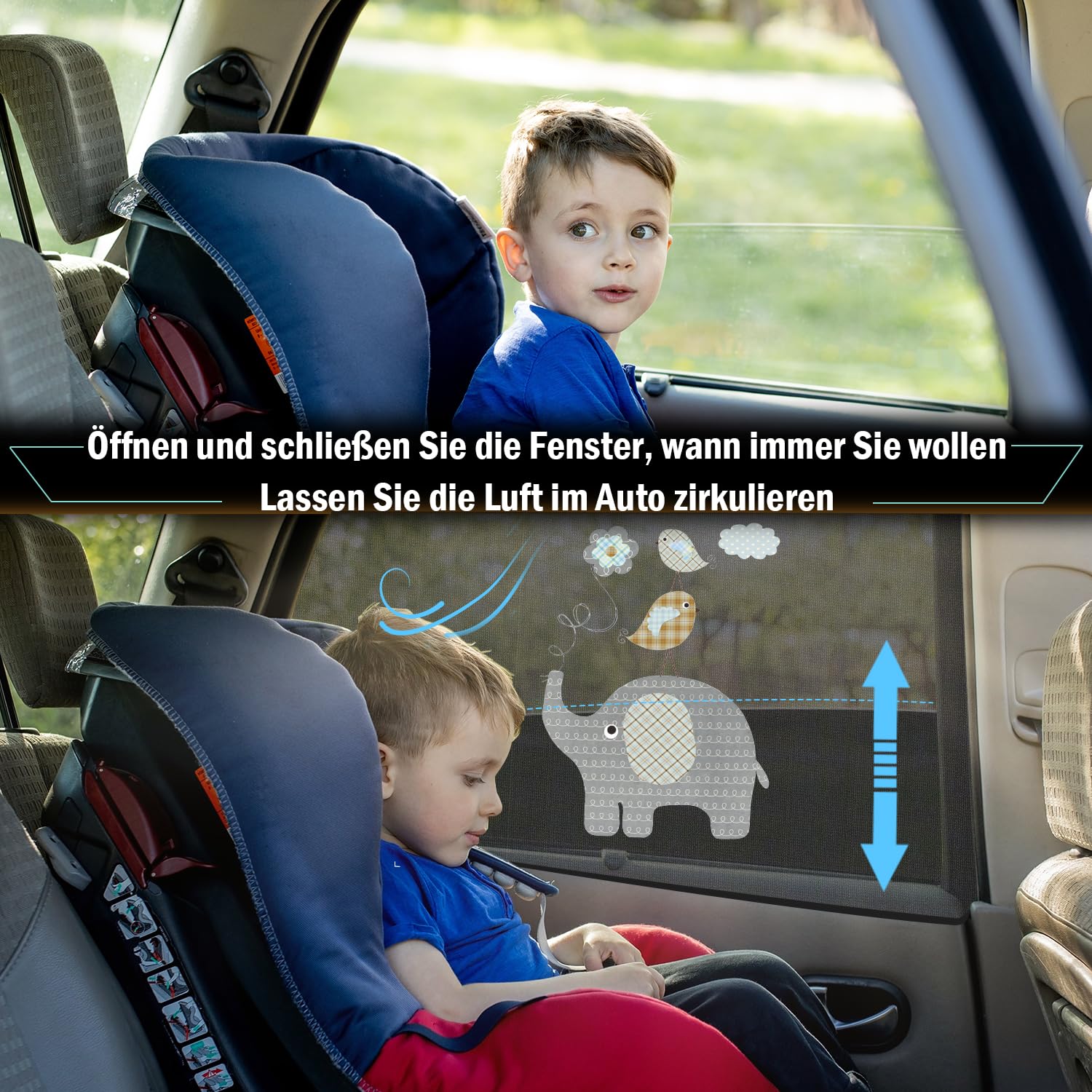 Tendine Parasole Auto Bambini, 2 Pezzi Parasole Auto Bambini per Finestrino Laterale, Parasole Auto Bambini Anti-UV e Anti-Zanzara,Tendina Parasole Auto Contra Raggi UV Vestibilità - 4