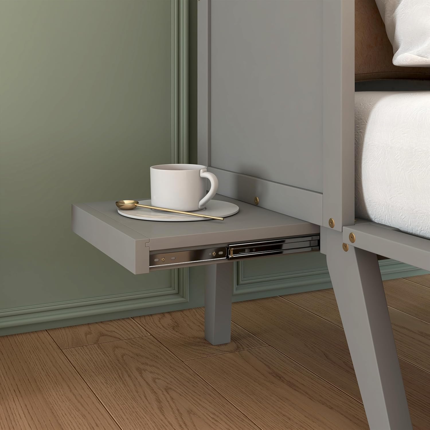 Queen Size Murphy Cabinet Bed with Desk Combo and 2 Removable Shelves, USB Charging Station, Murphy Chest Dresser Foldable Bed, Space Saving for Small Space - Gray