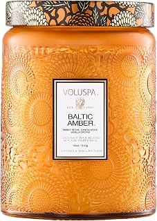 Voluspa Baltic Amber Scented Candle Jar, 18 oz Coconut Wax Blend, 100 Hour Burn Time - Luxury Home Fragrance