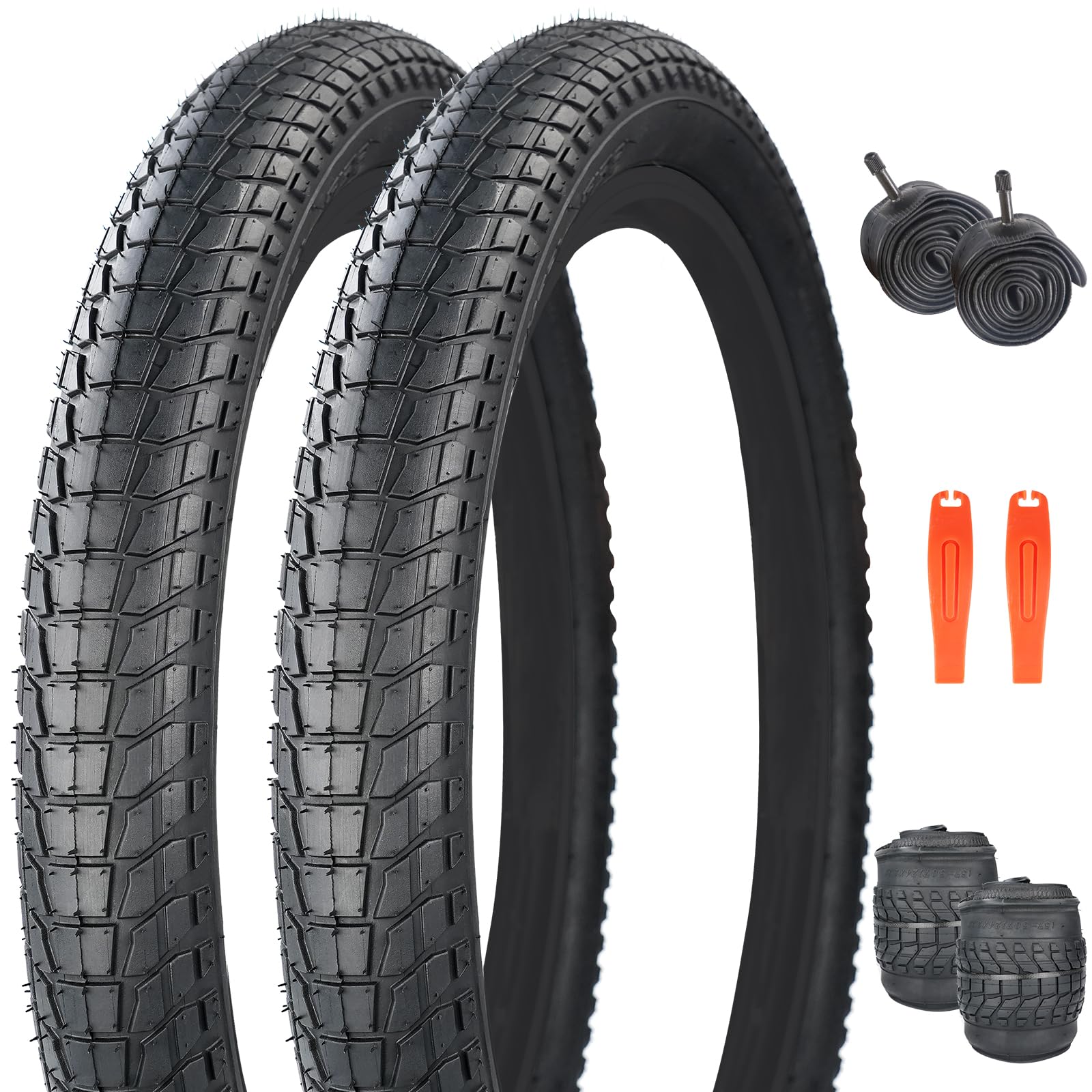 Balinge 20x2.125 Bike Tires 2 Pack 20 Inch Bike Tire Kids Black 20x2.1 25 Bicycle Tire and Tube Folding Replacement Tire Suitable for Bicycle Tires 20x2.1 20x2.125 20x2.25, 2 Tires+2 Tubes 2 Levers