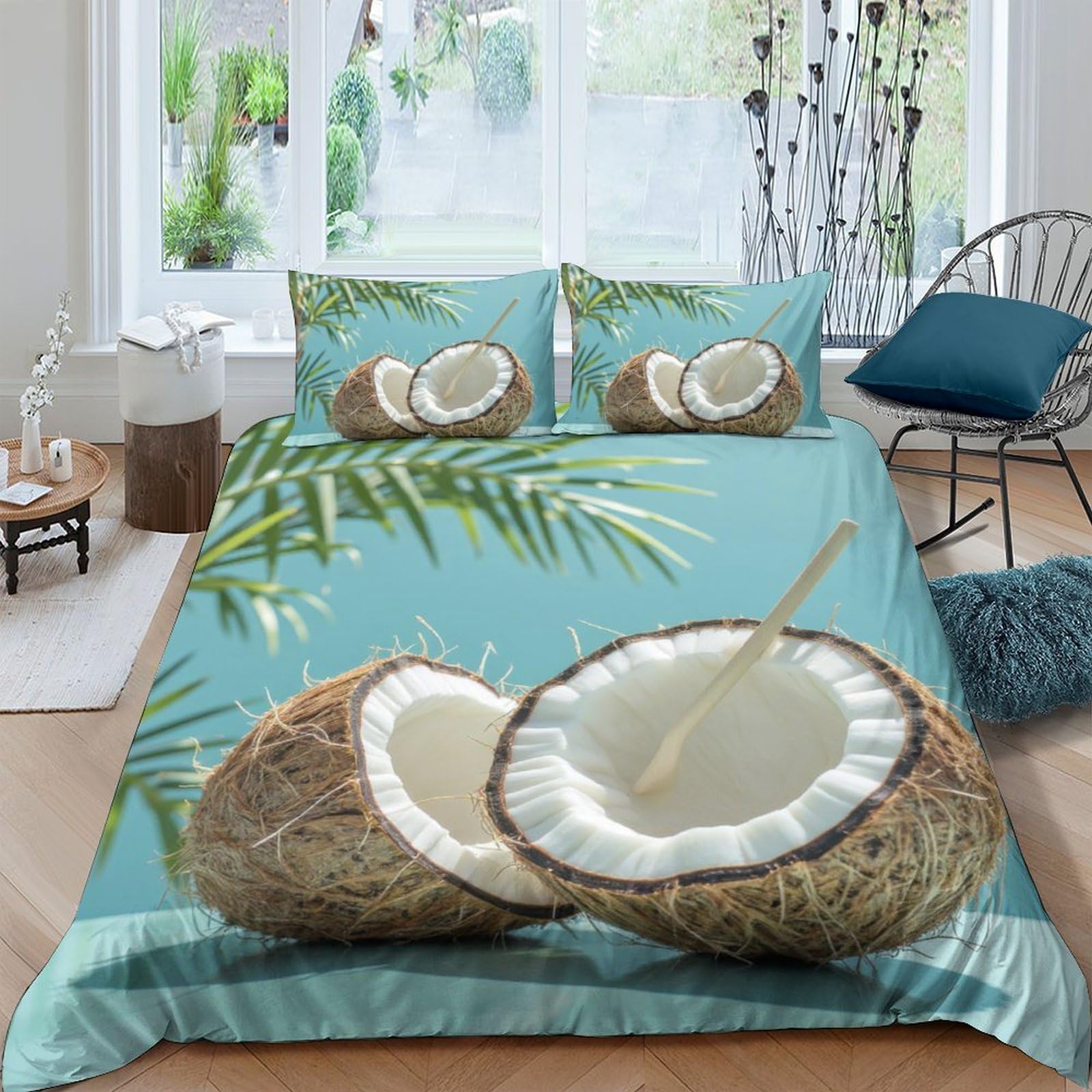 Ctjqhvkz Style-3 3D Printed Coconut Palm Fitted Sheet Microfiber Soft Breathable Tropical Bed Cover For Bedroom Guestroom Decor Single（135X200cm）