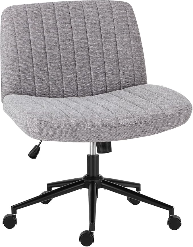 OLIXIS Criss Cross Chair with Wheels Wide Cross Legged Office Desk Vanity Chair Comfy Fabric Armless Adjustable Swivel for Home Computer Task Fabric Beige