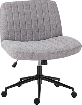 OLIXIS Criss Cross Chair with Wheels Wide Cross Legged Office Desk Vanity Chair Comfy Fabric Armless Height Adjustable Swivel for Home Computer Task Gray