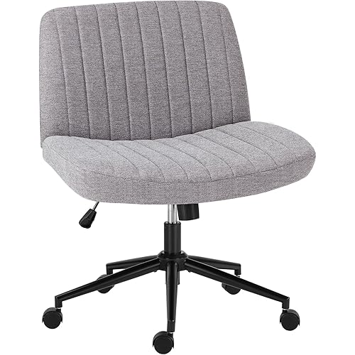 OLIXIS Criss Cross Chair with Wheels Wide Cross Legged Office Desk Vanity Chair Comfy Fabric Armless Adjustable Swivel for Home Computer Task Gray