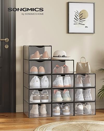 Miniatura 4 de SONGMICS Cajas de zapatos apilables, juego de 12 organizadores de zapatos de plástico con puerta, transparentes, de fácil montaje, 9.1 x 13.1 x 5.6