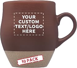 DISCOUNT PROMOS 10 Admiral Ceramic Mugs Set, 16 oz. - Customizable Text, Logo - Stoneware, Drinkware, Coffee, C-handle - Brown