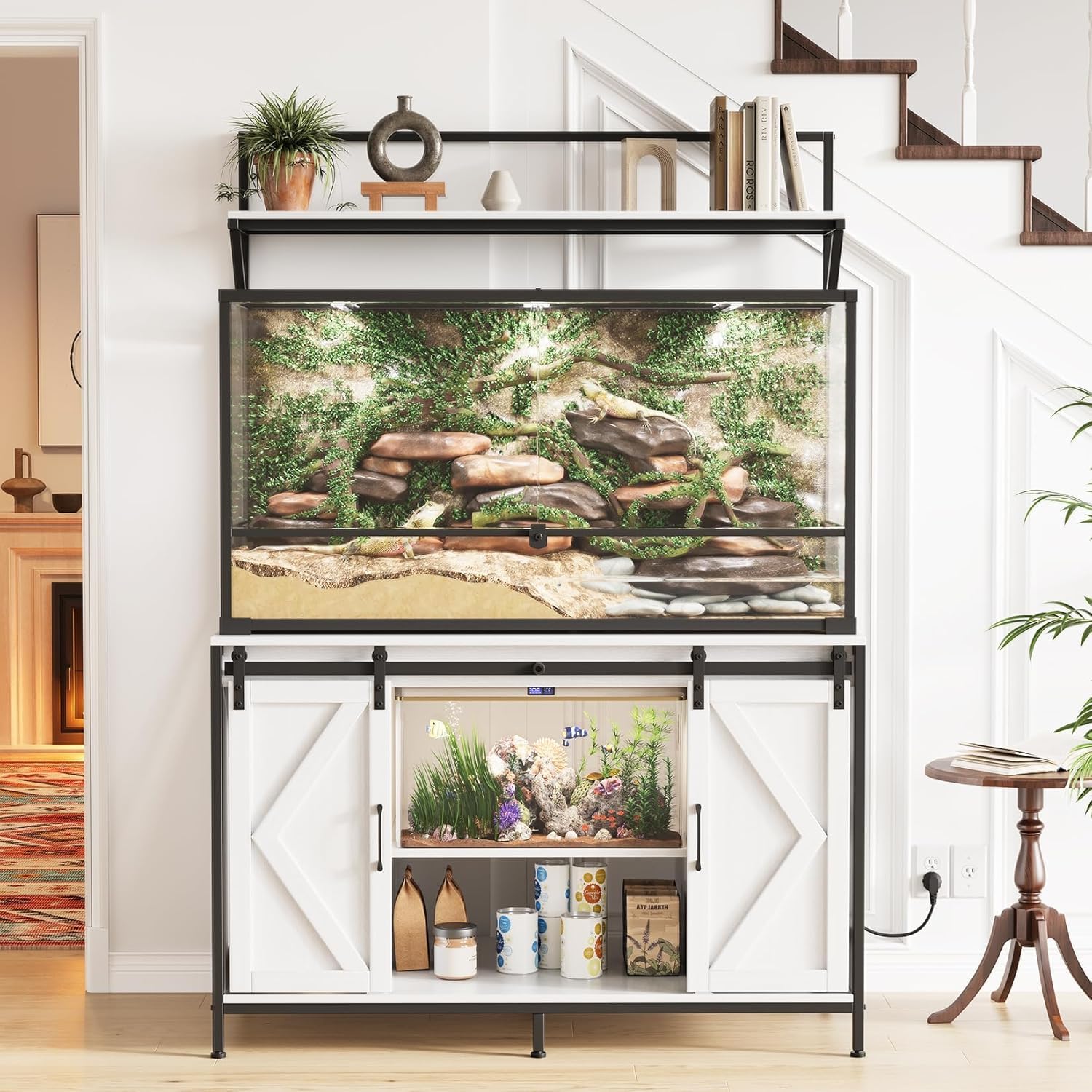 120 Gallon Fish Tank Stand with Power Outlet, Aquarium Stand with 48" x 24" Tabletop & Power Outlet Ample Storage for Filter and Fish Tanks Accessories, Reptile Tank Stands, 1200 LBS