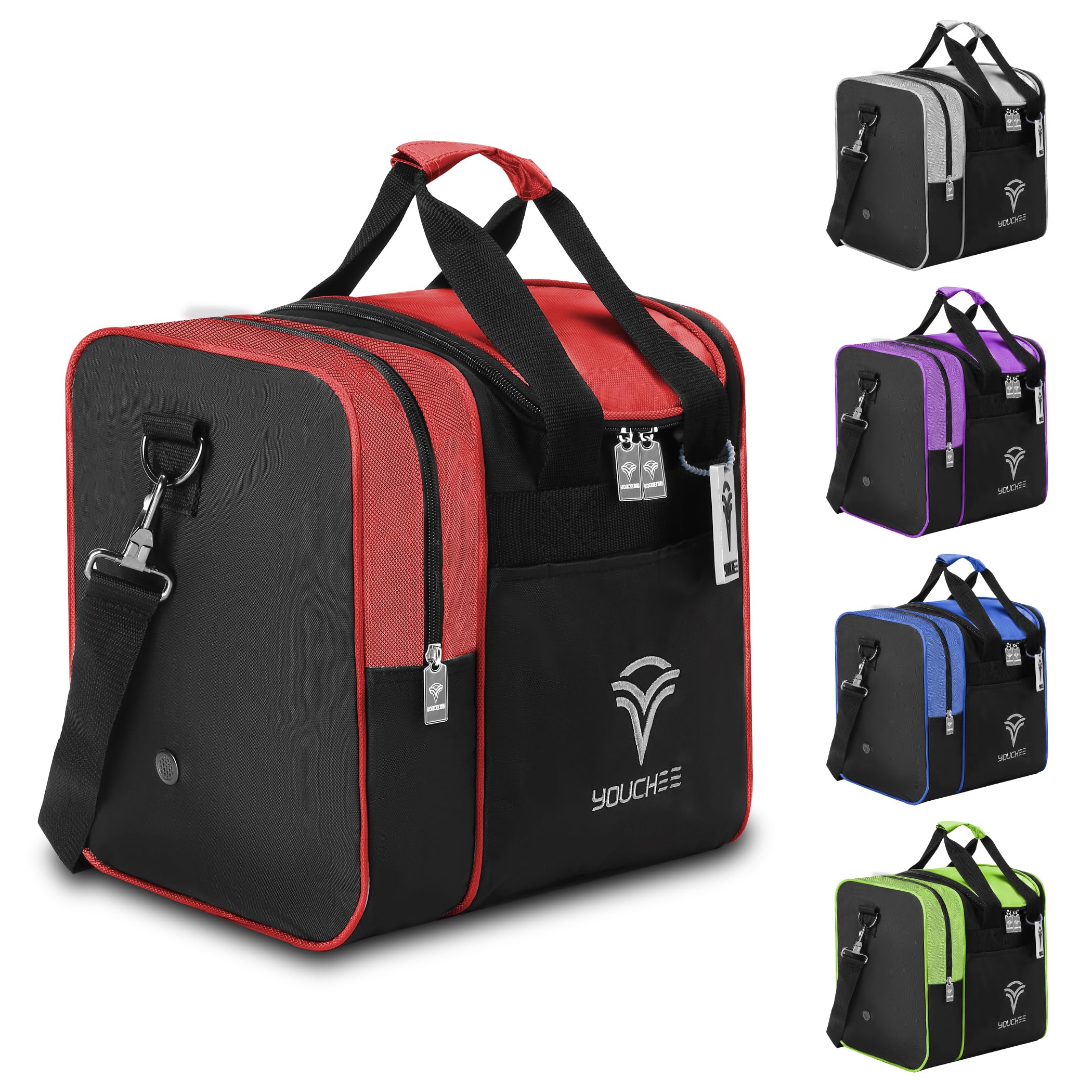 Youchee Single Ball Bowling Tote Bag with Padded Ball Holder, Fits Bowling Shoes Up to Men’s Size 14, Durable Full-Size Bowling Bag with Accessory