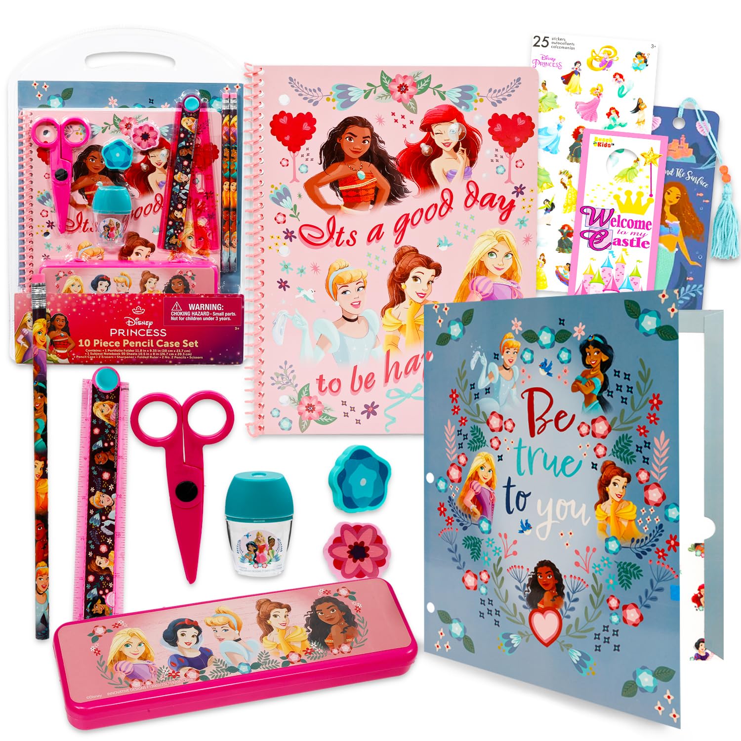 Disney Princess Notebook Set - Bundle of Stationery, Folders, Notebook, Pencils, Stickers, More | Disney Princess School Supplies for Kids