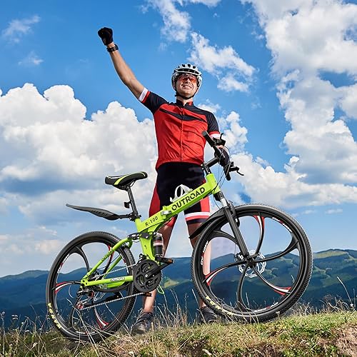 Miniatura 9 de Outroad - Bicicleta de montaña plegable de 26 pulgadas, suspensión completa de 21 velocidades de acero de alto carbono, bicicleta plegable MTB,