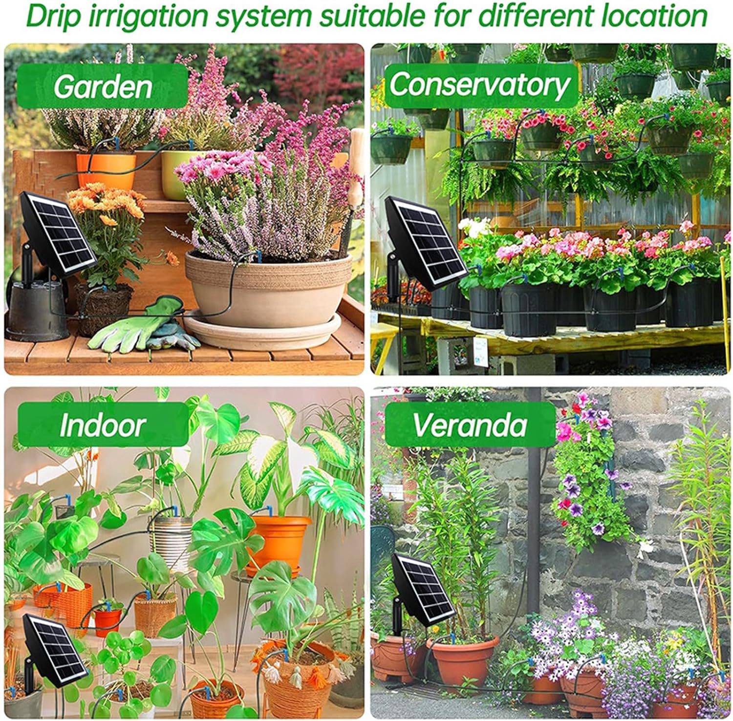 Pilipane Solar Automatic Drip Irrigation Kit System Smart DIY Solar Powered Watering System with Timer for Gardens Greenhouses Balconies Patios ABS PVC Material 15 Drip Arrows Included