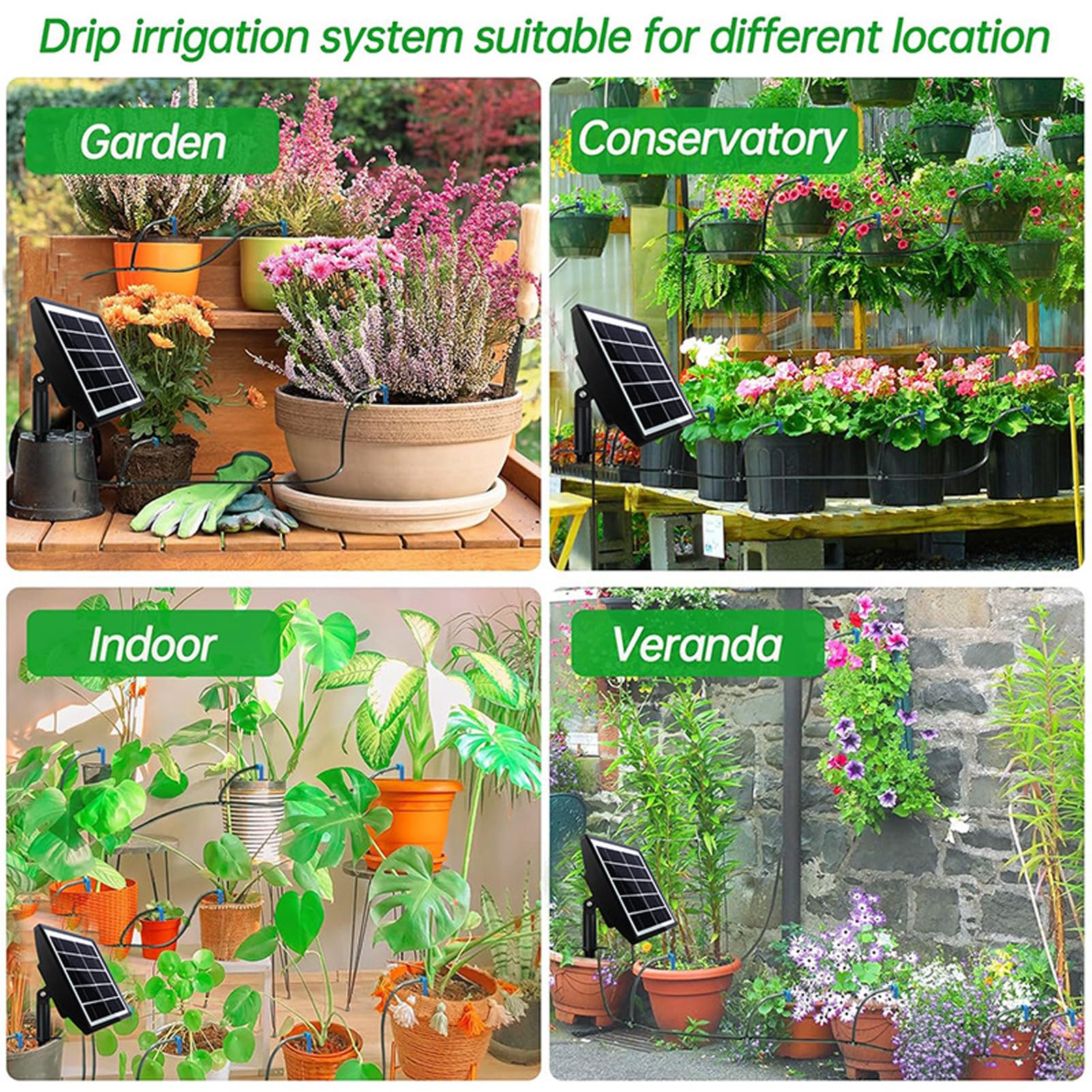 kit di irrigazione a goccia automatica solare di annaffiatura solare smart fai -da -te con timer per giardini serre balconi patios abs al materiale pvc 15 frecce di
