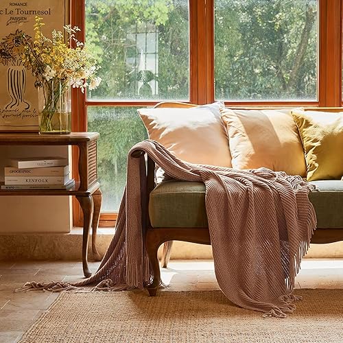 Miniatura 10 de lifein Manta de otoño para sofá, suave y bohemia, acogedora manta de felpilla de punto beige, manta ligera de granja pequeña para otoño, mujer,