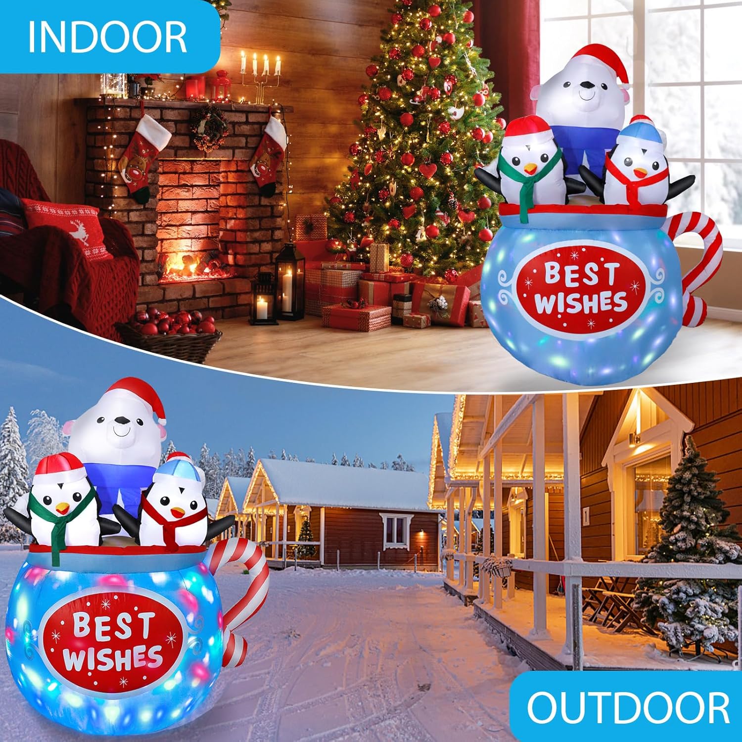 6FT Christmas Inflatables Outdoor Decs, Inflatable Polar Bear and Penguins in The Cup, Built-in Colorful LED Light, Blow Up Yard Decor for Lawn Garden Indoor Xmas Party, for Him, Her - Image 5