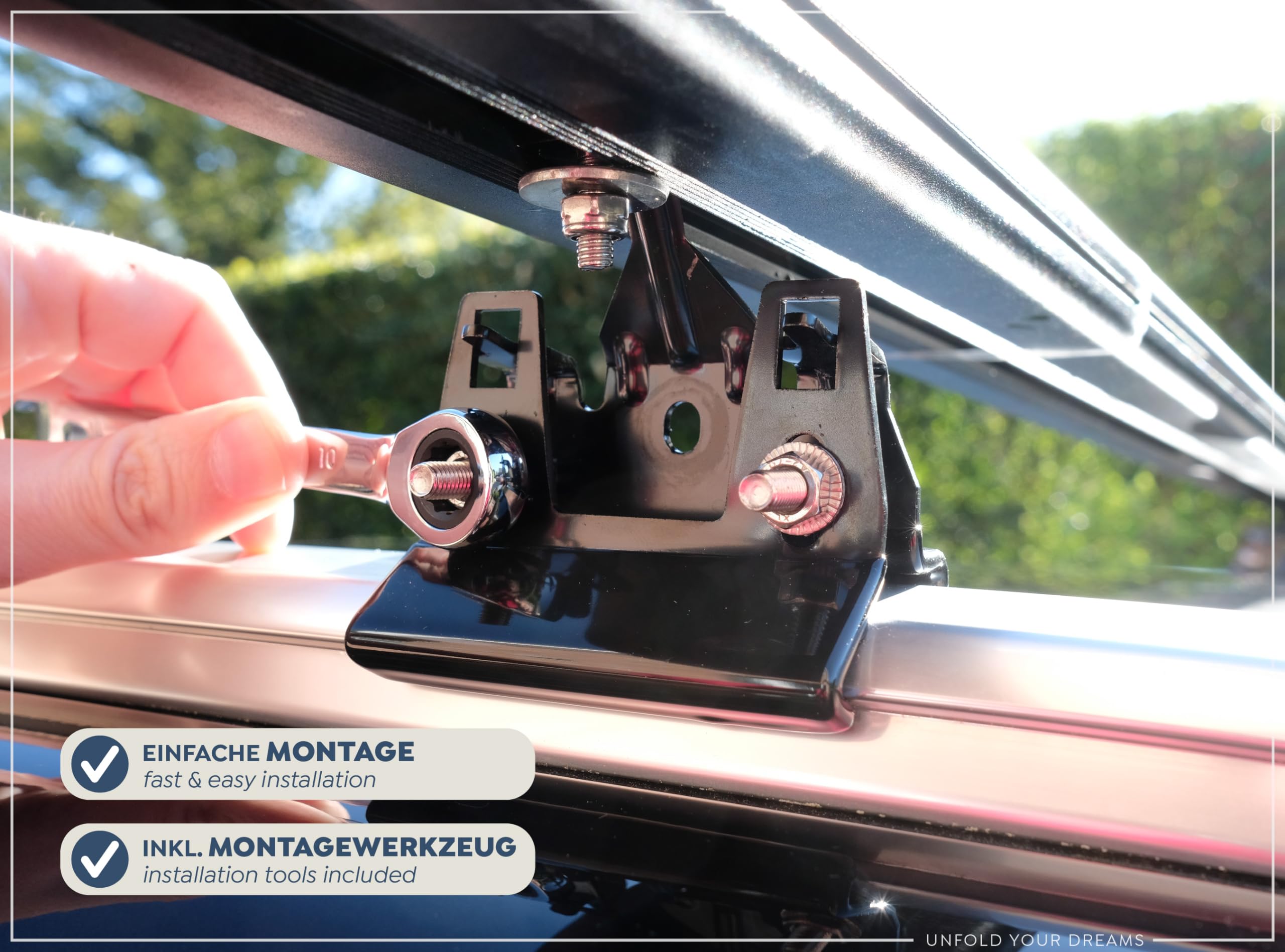 CampAir Auto Vorzelt Markise mit UV50+, Sonnensegel mit Keder für SUV, PKW, Vans und Campingbusse, 2000mm WS, inkl. Teleskopstangen und Dachträger, schwarz, 6kg | UV50+, 2000 mm Wassersäule, 300D Oxford-Polyester, Höhenverstellbar 94-237 cm, inkl. Abspann
