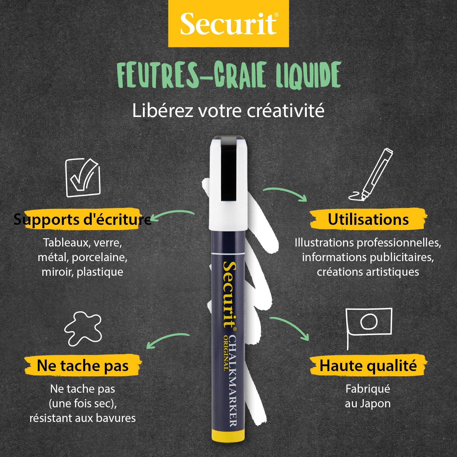 SECURIT - Lot de 8 Marqueurs à Craie Liquide - Pour Surfaces Non Poreuses (Tableau Noir, Verre, Métal, Miroir…) - Pointe Moyenne 2-6 mm - Blanc | Blanc - Pour surfaces non poreuses (tableau noir, verre, métal, miroir...)