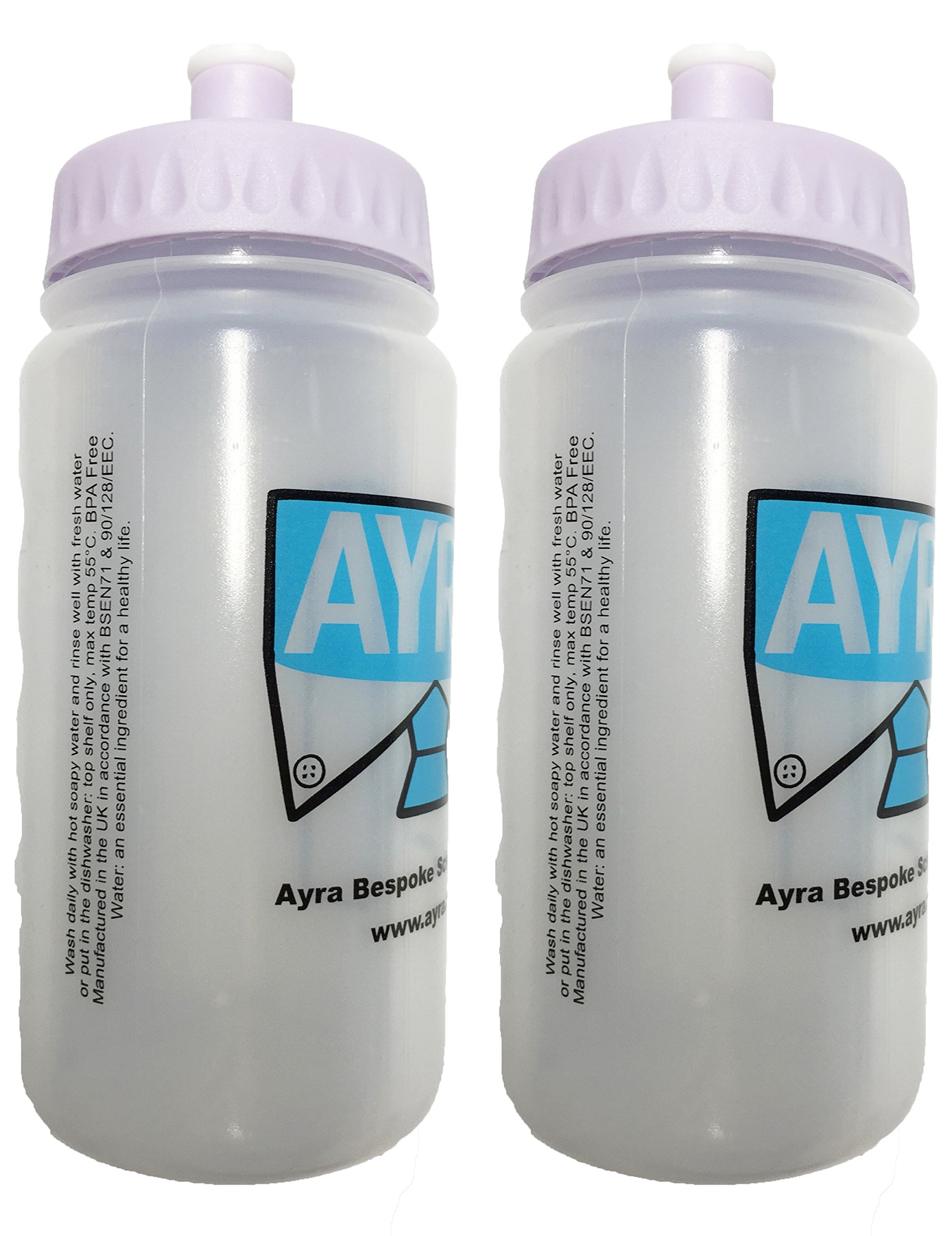 Ayra 2 x New Water Bottles Kids School Lunchbox Dinner Drinks Bottle 500ml (Lilac)