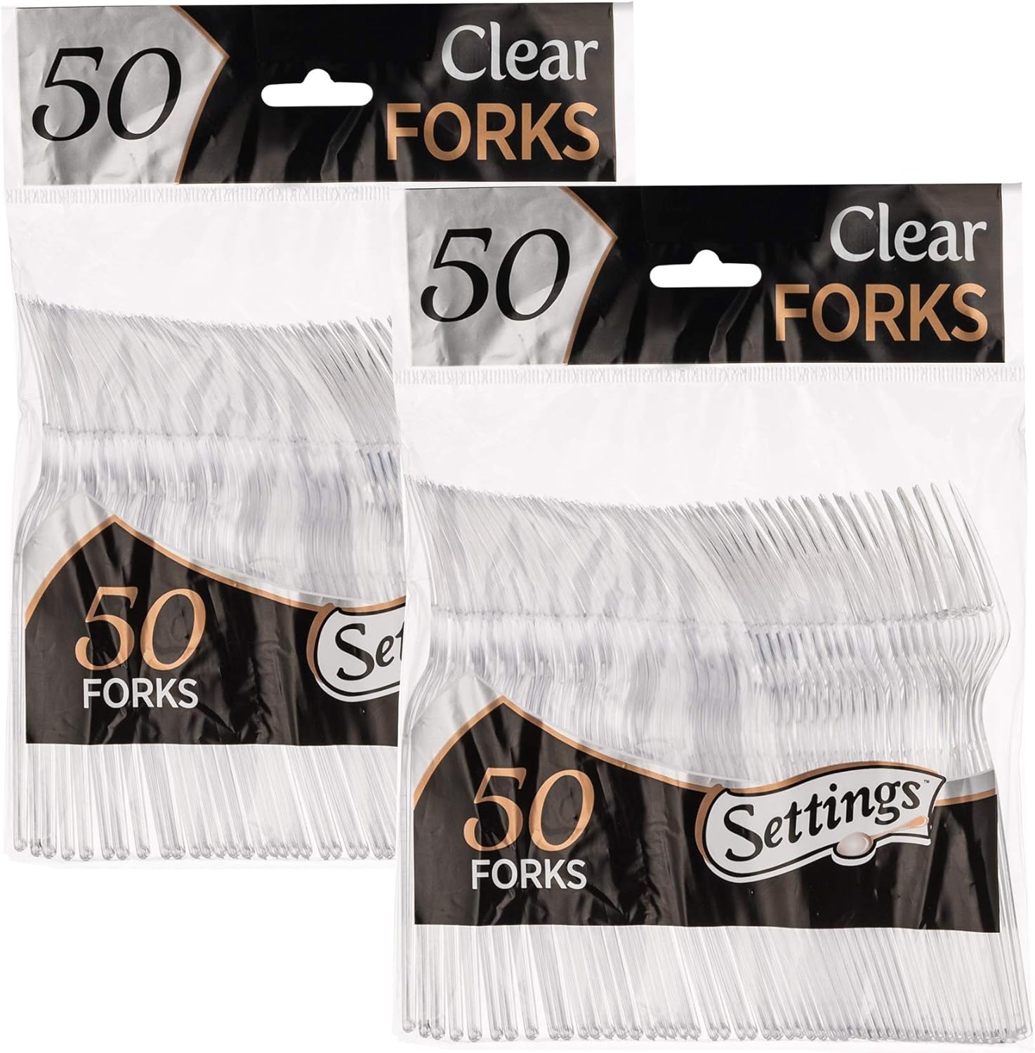 [50 Count] Settings Plastic Clear Forks, Heavyweight Disposable Cutlery, Great For Home, Office, School, Party, Picnics, Restaurant, Take-out Fast Food, Outdoor Events, Or Every Day Use, 1 Bag : Health & Household