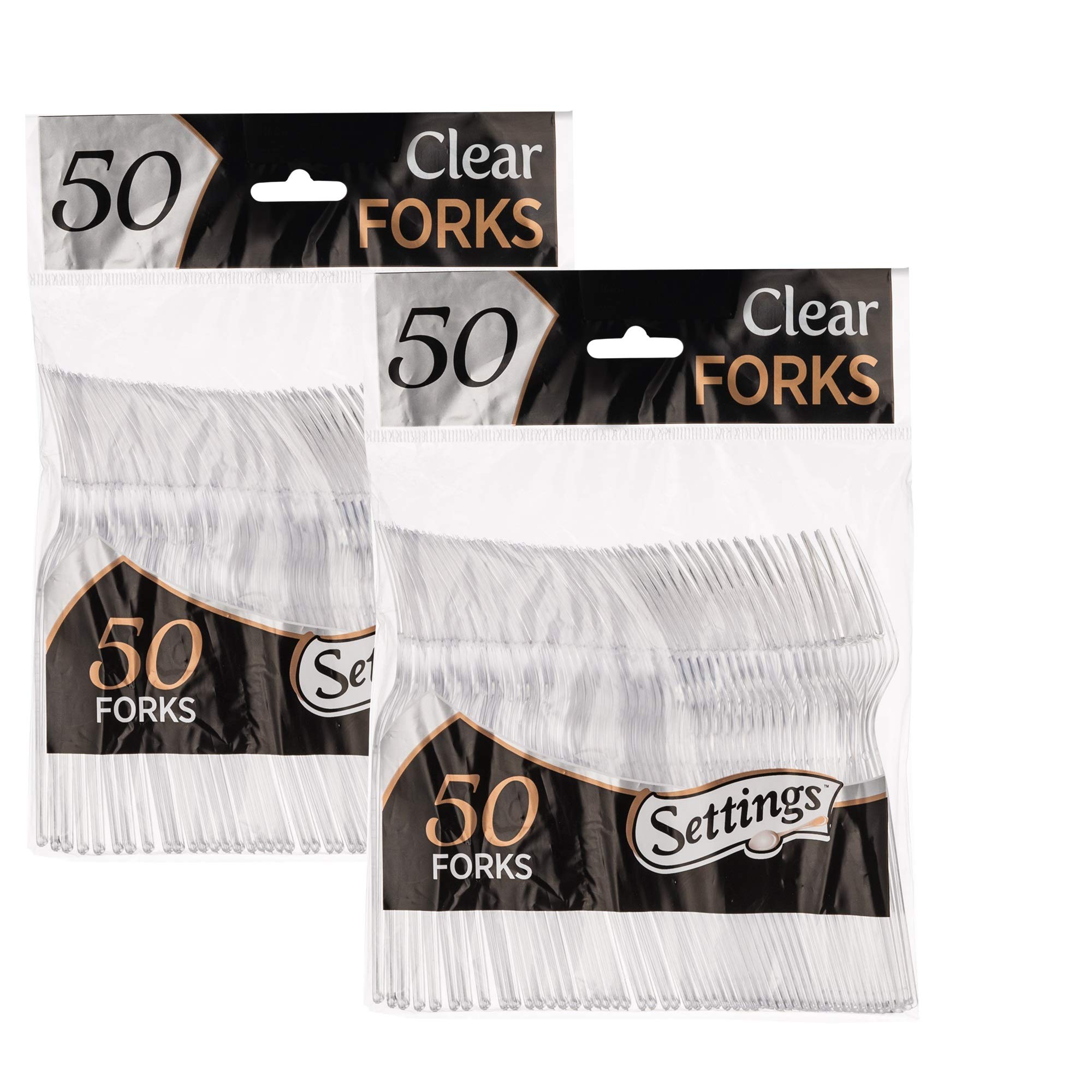 [100 Count] Settings Plastic Clear Forks, Heavyweight Disposable Cutlery, Great For Home, Office, School, Party, Picnics, Restaurant, Take-out Fast Food, Outdoor Events, Or Every Day Use, 2 Bags