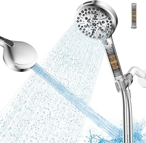 Miniatura 13 de Hibbent Cabezal de ducha filtrado con mano, cabezal de ducha de 10 pulverizadores de alta presión con filtros, suavizante de agua dura para eliminar