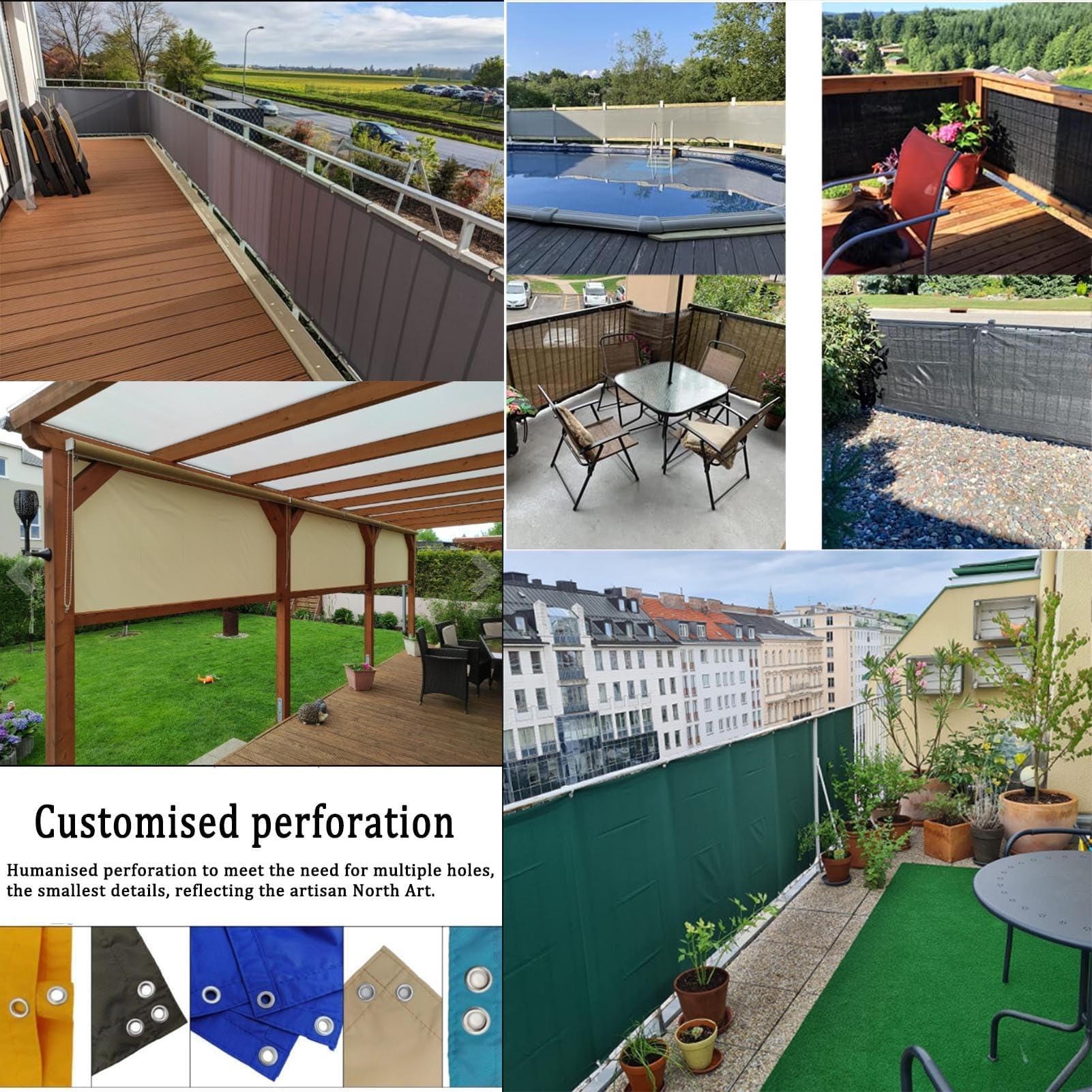 Balkon Sichtschutz Sichtschutz Zaun Schutz Abdeckung Balkonbespannung Blickdichte Windschutz Wasserdicht UV-Schutz für Balkongeländer Garten, ohne Bohren mit Kabelbinder (1x3m,Grün)