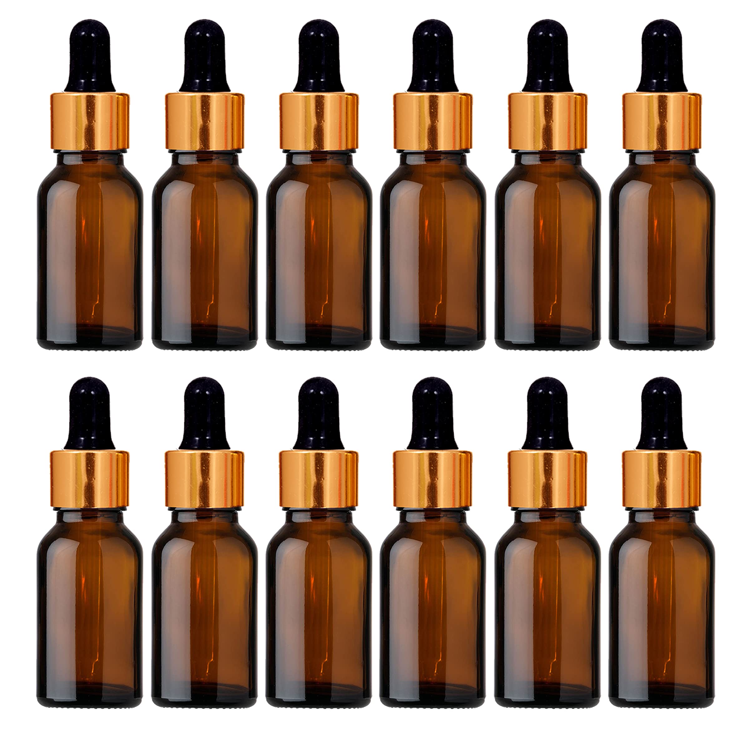 nsb herbals 15ml Amber Round Empty Glass Bottle + Glass Dropper + Gold Ring + Silcon Teat, Refillable, Reusable, Leak Proof for Essential Oils, Blends, DIY Perfumes & Face Oil (Pack of 12)-image-30