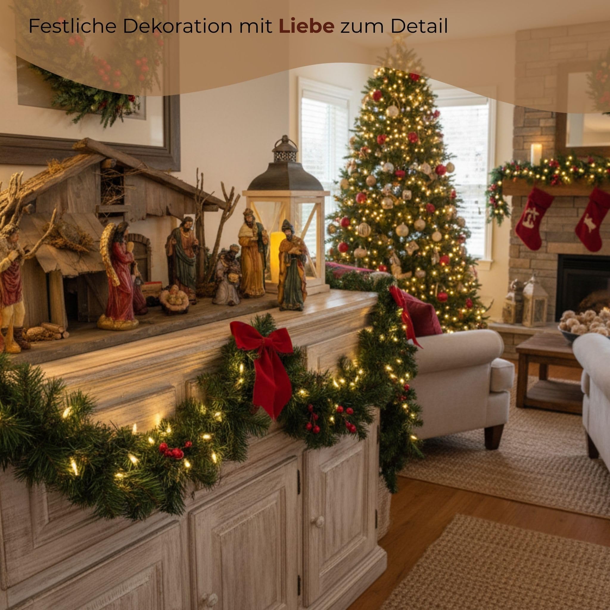 matches21 HOME & HOBBY XXL Weihnachts-Krippe 60 x 27 cm - Große Holz-Krippe als innen Fensterdeko Tisch-Krippe