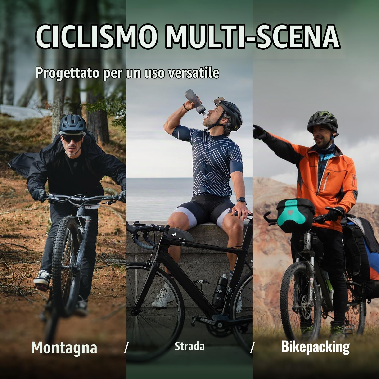ROCKBROS Borsa Telaio Bici 100% Impermeabile 1L, Design Ergonomico | Sgancio Rapido, Mantiene la Forma, con Logo Riflettente, Borsello Tubo Superiore per MTB, Bici da Corsa, Gravel