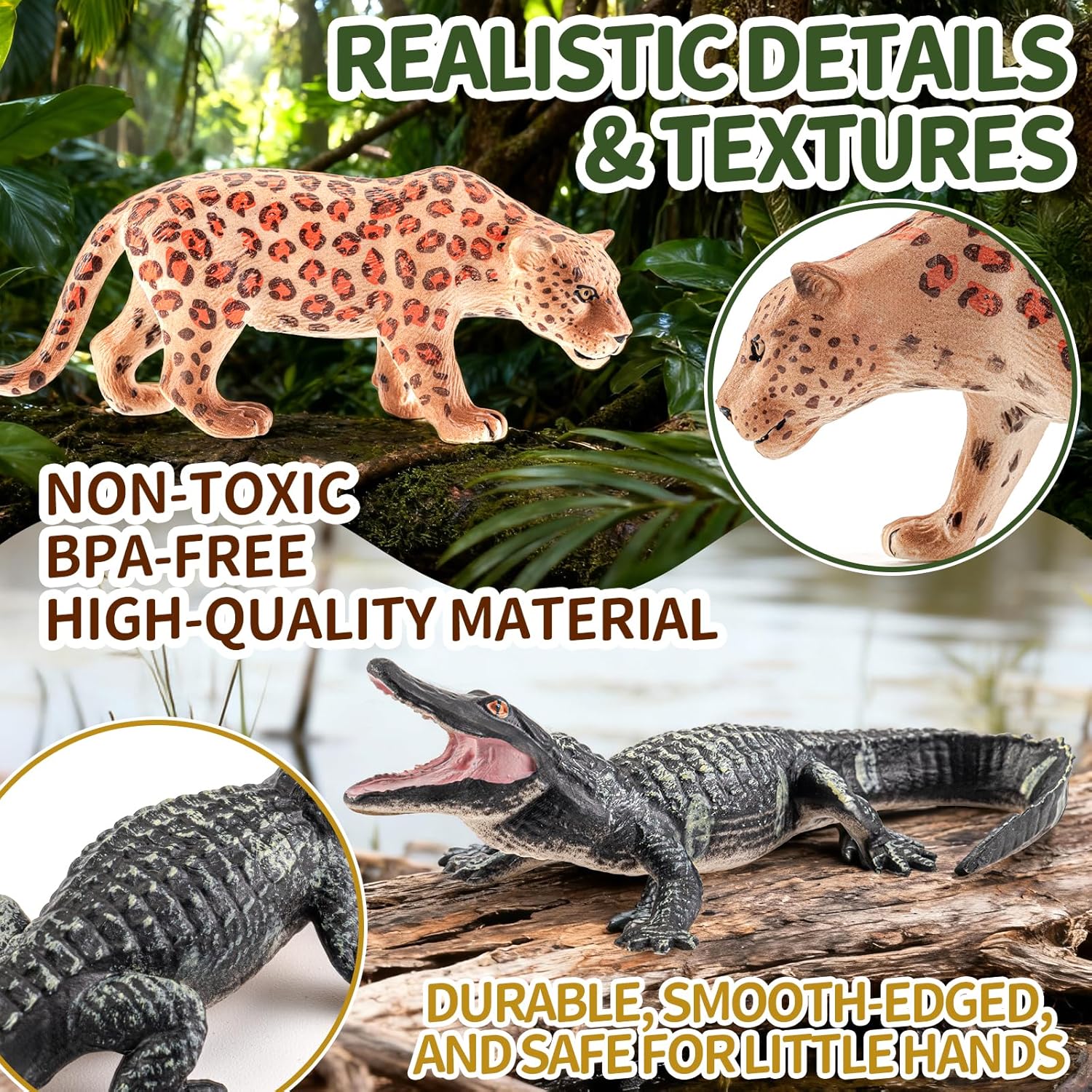 12 PCS Tropical Rainforest Animal Figurines, Realistic Jungle Animal Figures for Kids, School Educational Animal Toys Set, Cupcake Topper, Jungle Party Favors, Classroom Props Birthday Gifts