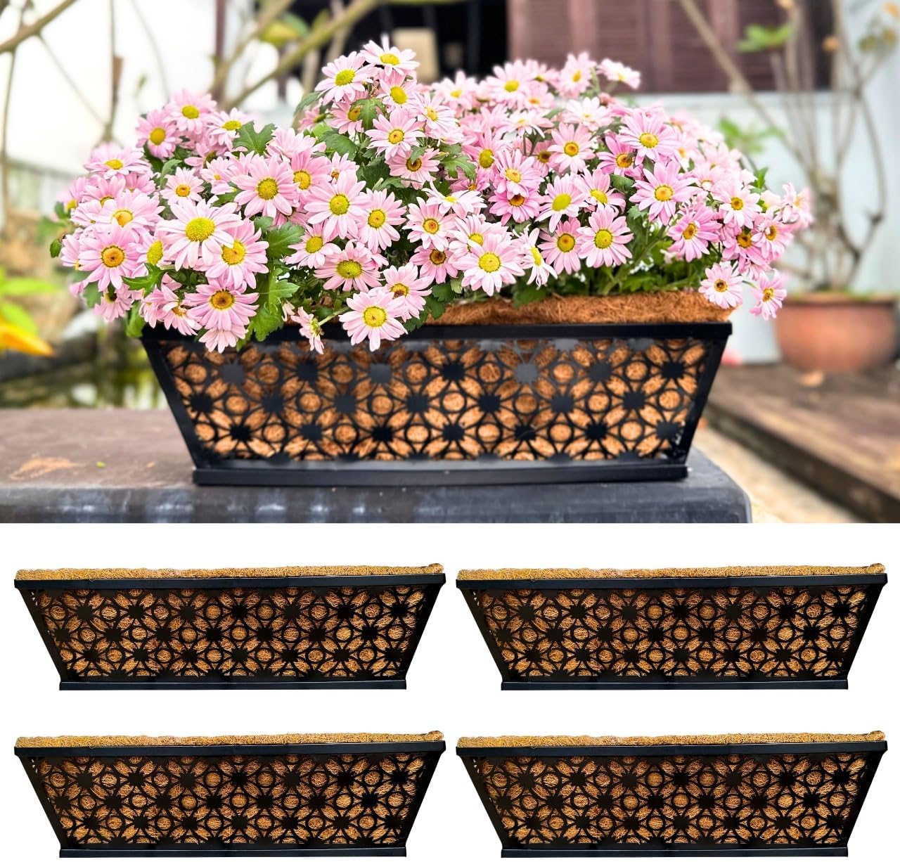 Maxona Window Boxes Planters to Attach to House, 4 Pack, 16 Inch, Wall Planter for