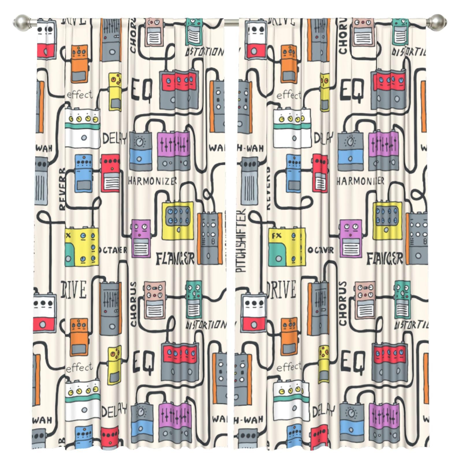 InOmak Color Guitar Pedals, 2 Panels Window Curtains 52 x 84 Inch Blackout Curtains for Living Room Bedroom