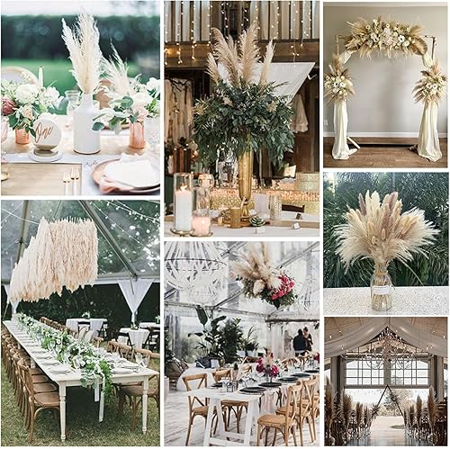 Miniatura 7 de 80 piezas de decoración de hierba de las pampas con colas de conejo, flores secas bohemias, ramo de hierba de caña para decoración de mesa de boda,