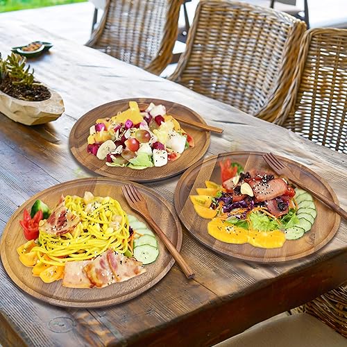 Miniatura 3 de Platos de madera, platos de madera con tenedores, juego de cubiertos reutilizables de madera natural hechos a mano para cocinar, comer, inauguración