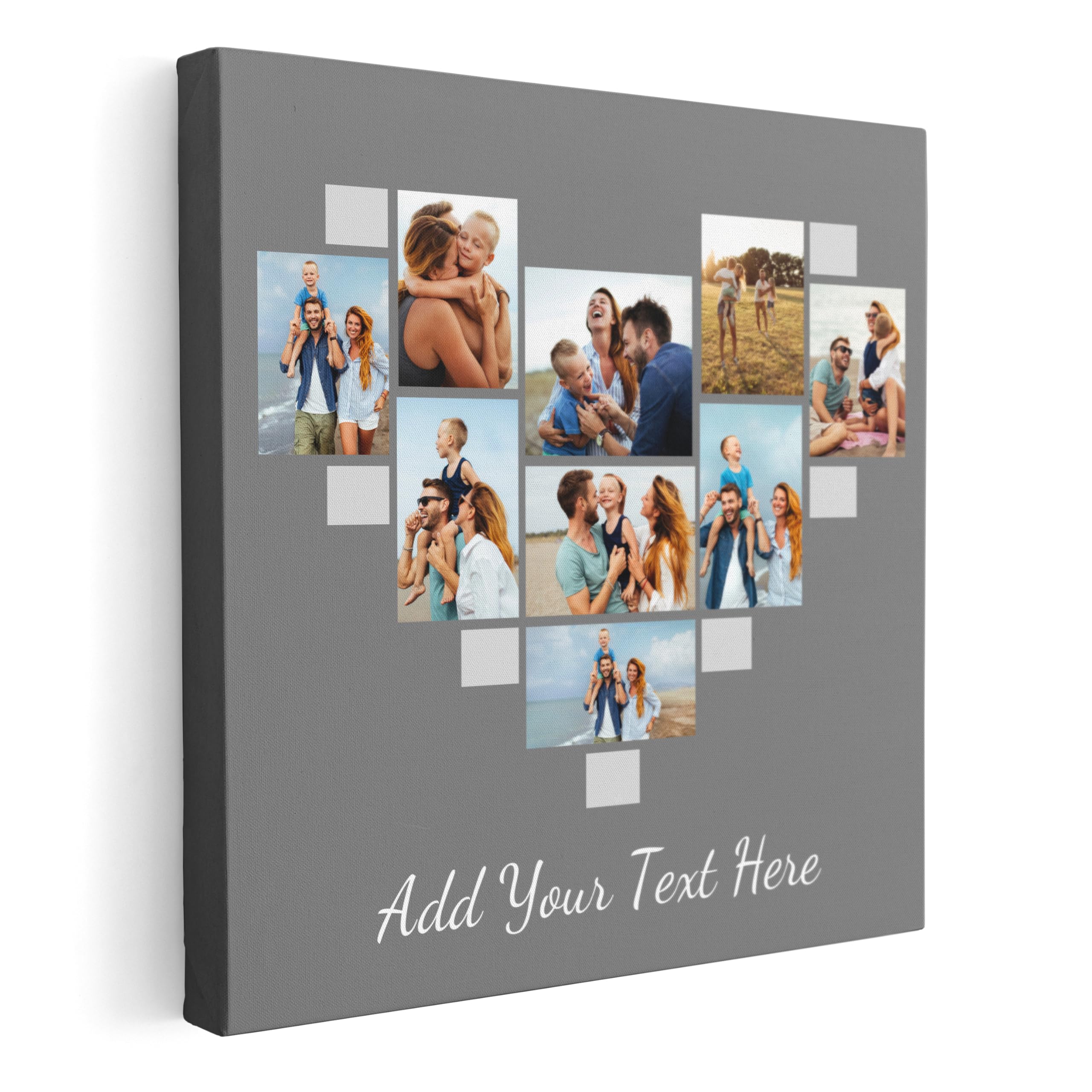 Personalised Heart Canvas Photo Collage – 9-Image Heart Design with Custom Text – Choose Your Colour, Font Style & Text Colour – Photo Canvas Personalised Wall Art | L2BP (Dark Grey)