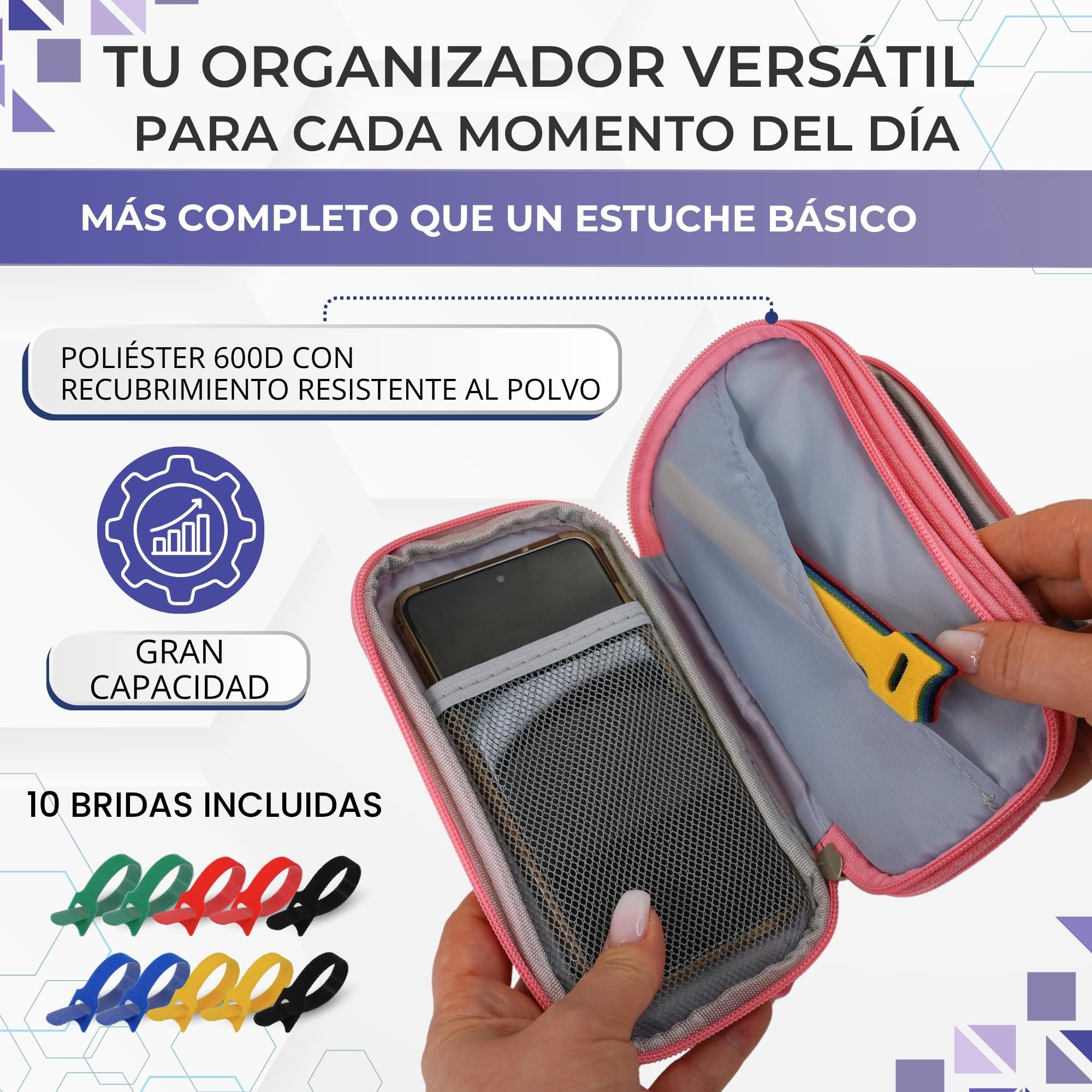 BCUBA® Organizador Cables Viaje – Estuche para Cables + 10 Bridas Autoadherentes | Estuche para Cargadores, USB y Accesorios Electrónicos | Bolsa Compacta y Versátil (NEGRO) — view 6