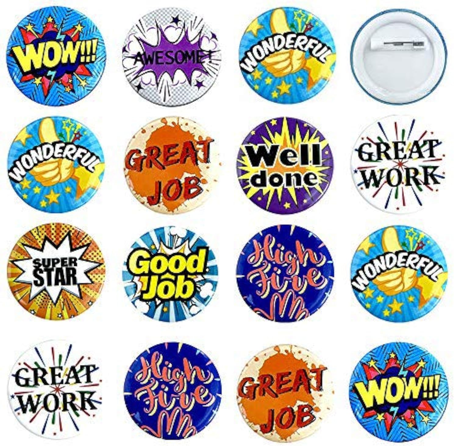 9 Style 90 PCS Reward Button Pins Recognition Button Round Pins as Incentive Motivation Awards for Kids or Workers