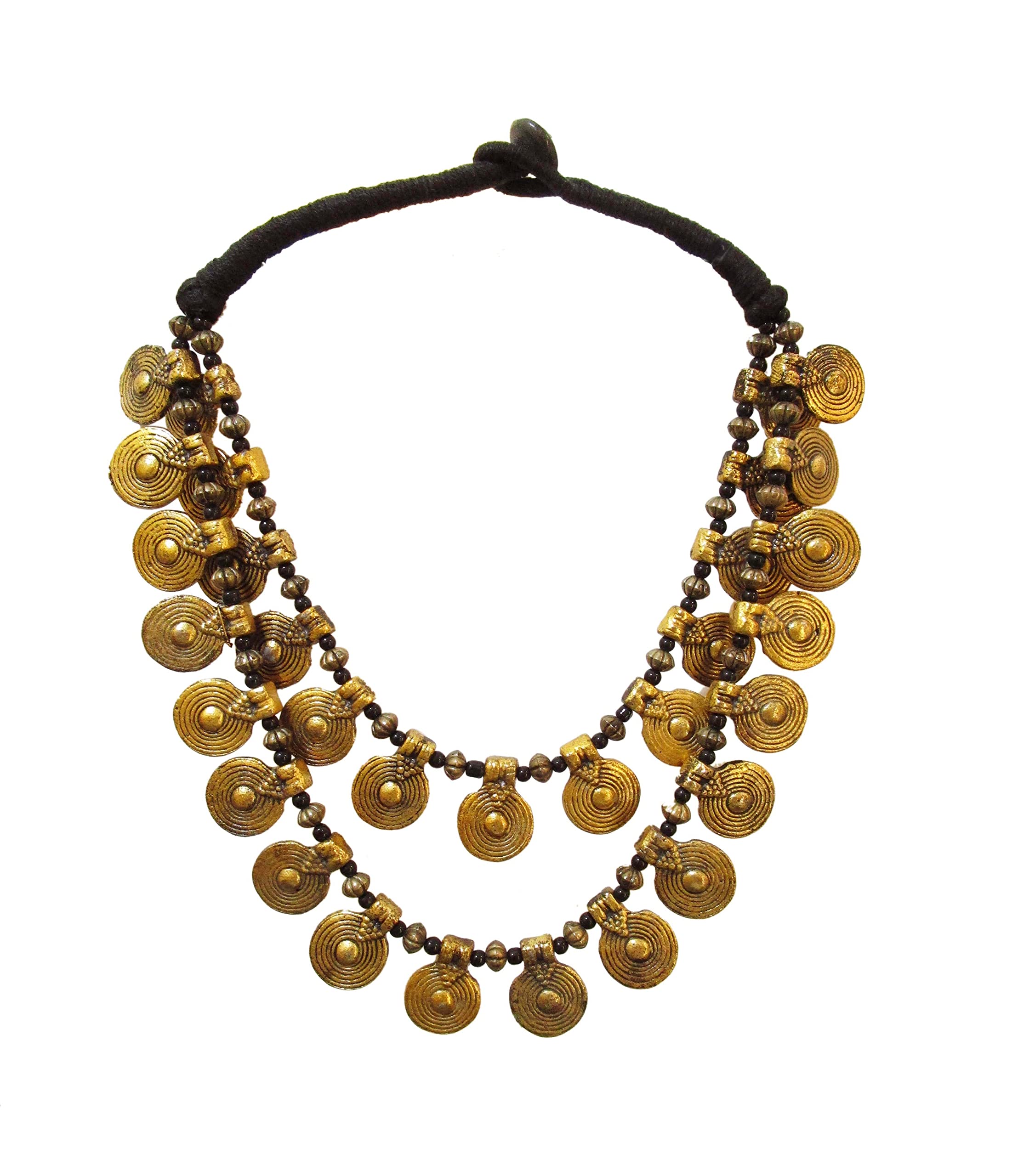 Oxidized Antique Brass Coin Thread With Glass Beads Ethnic Fashion