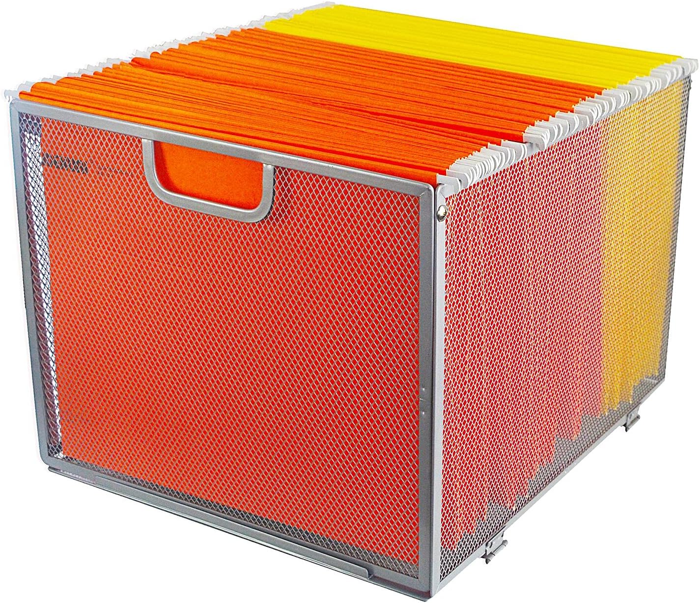 ProAid Mesh Hanging File Folder Box，Metal Office Flie Organizer Letter Size File Crate Folder Holder Storage Box, Silver : Office Products
