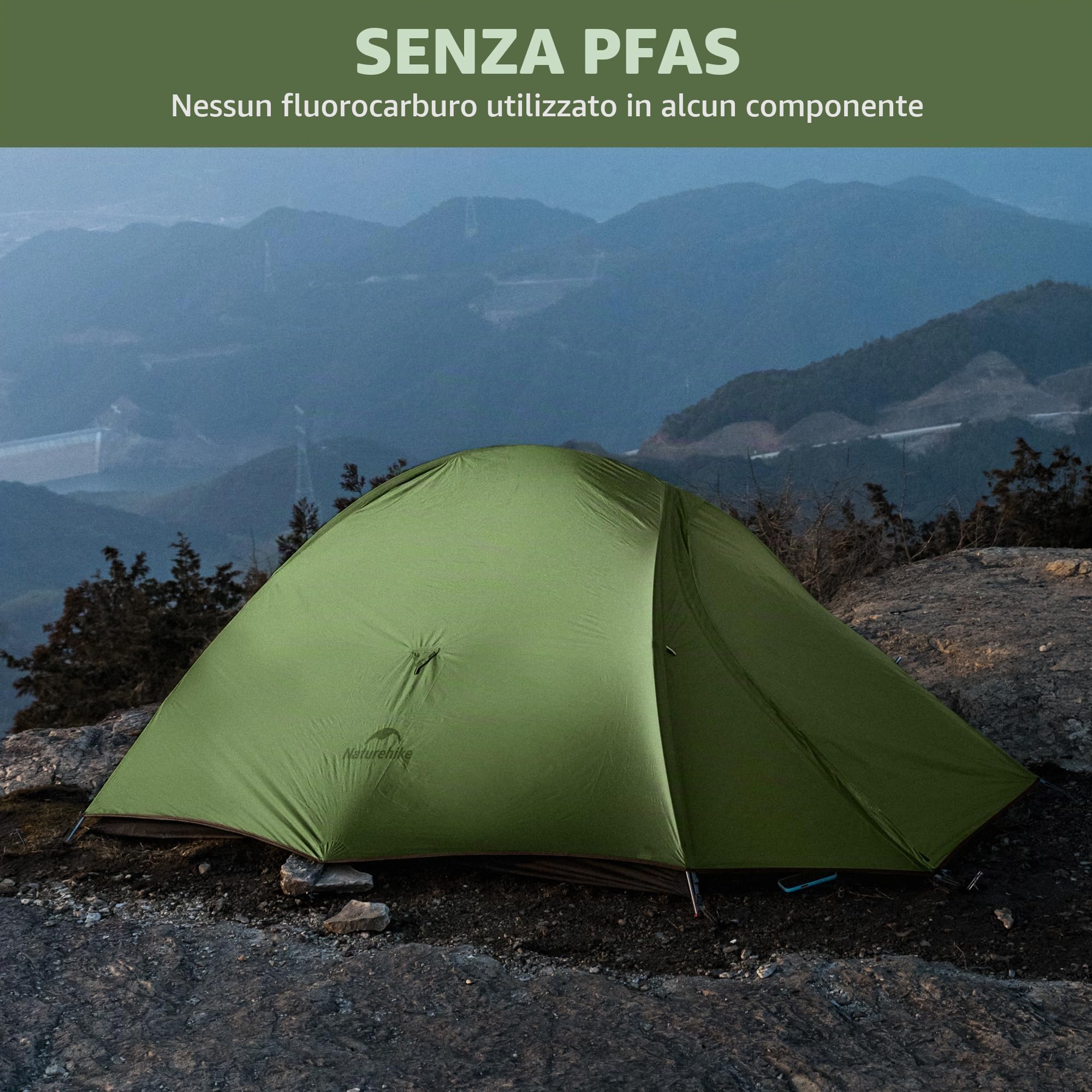 Naturehike Cloud Up Pro - Tenda da campeggio leggera per 2 persone, facile da montare, antivento e impermeabile, per attività all'aperto, viaggi, trekking (verde oliva/senza fluoro)