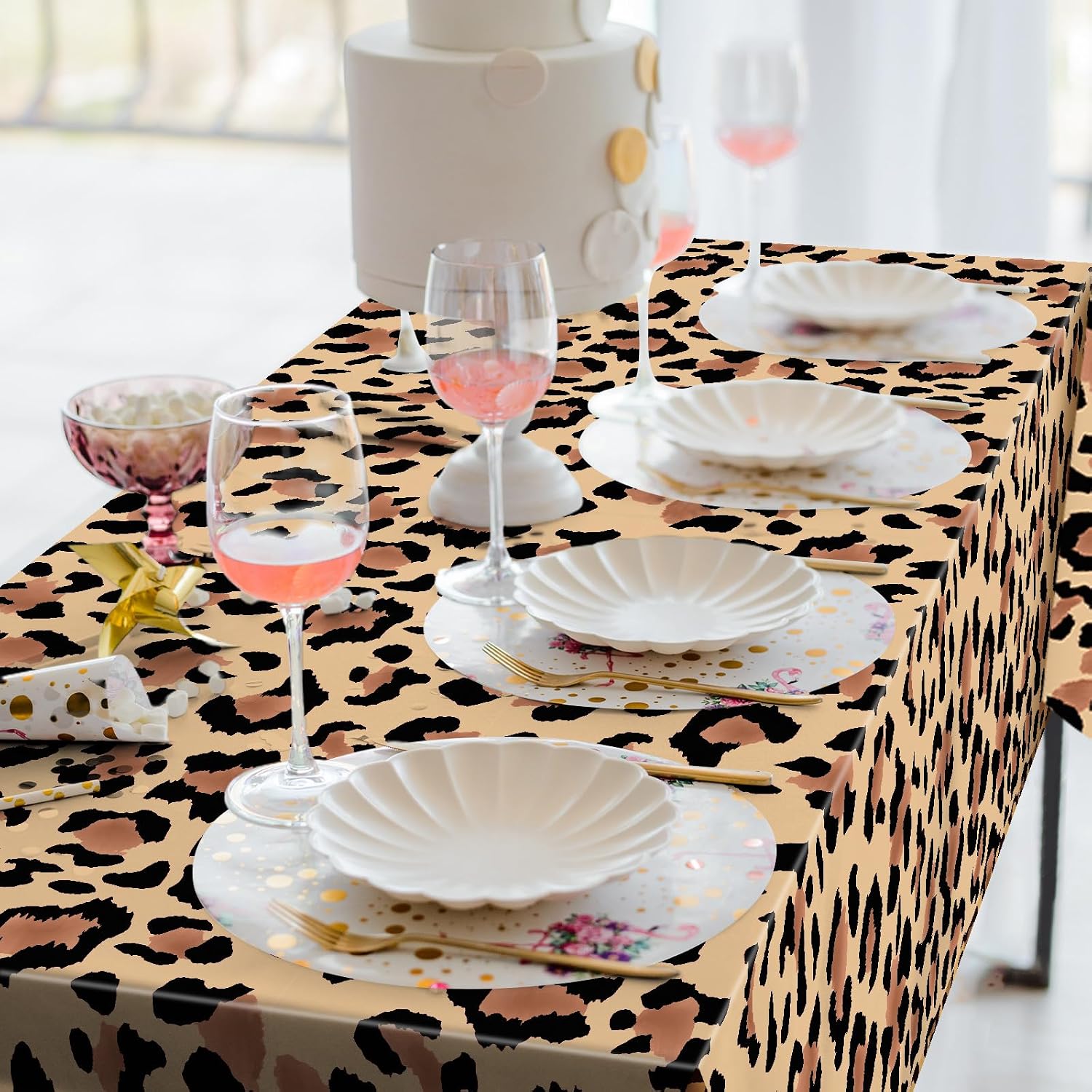 3-Pack Leopard Print Plastic Tablecloths – 54 x 108 Inch Disposable Safari Animal Print Table Covers for Birthday, Jungle Theme Party, and Safari Baby Shower Decorations