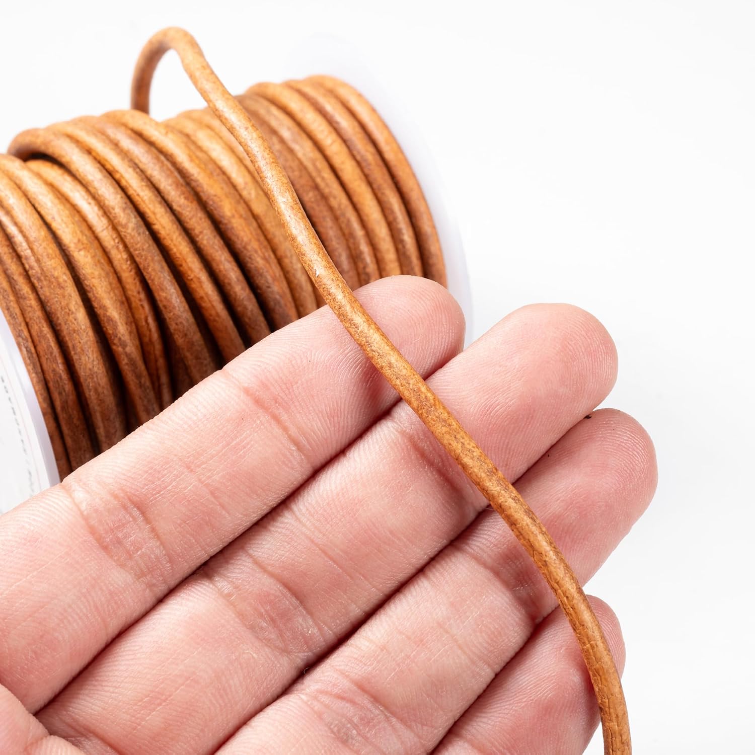 Genuine Round Leather Cord – Crafting Supply for Necklaces & Bracelets, Jewelry Making (Light Brown, 3mm)