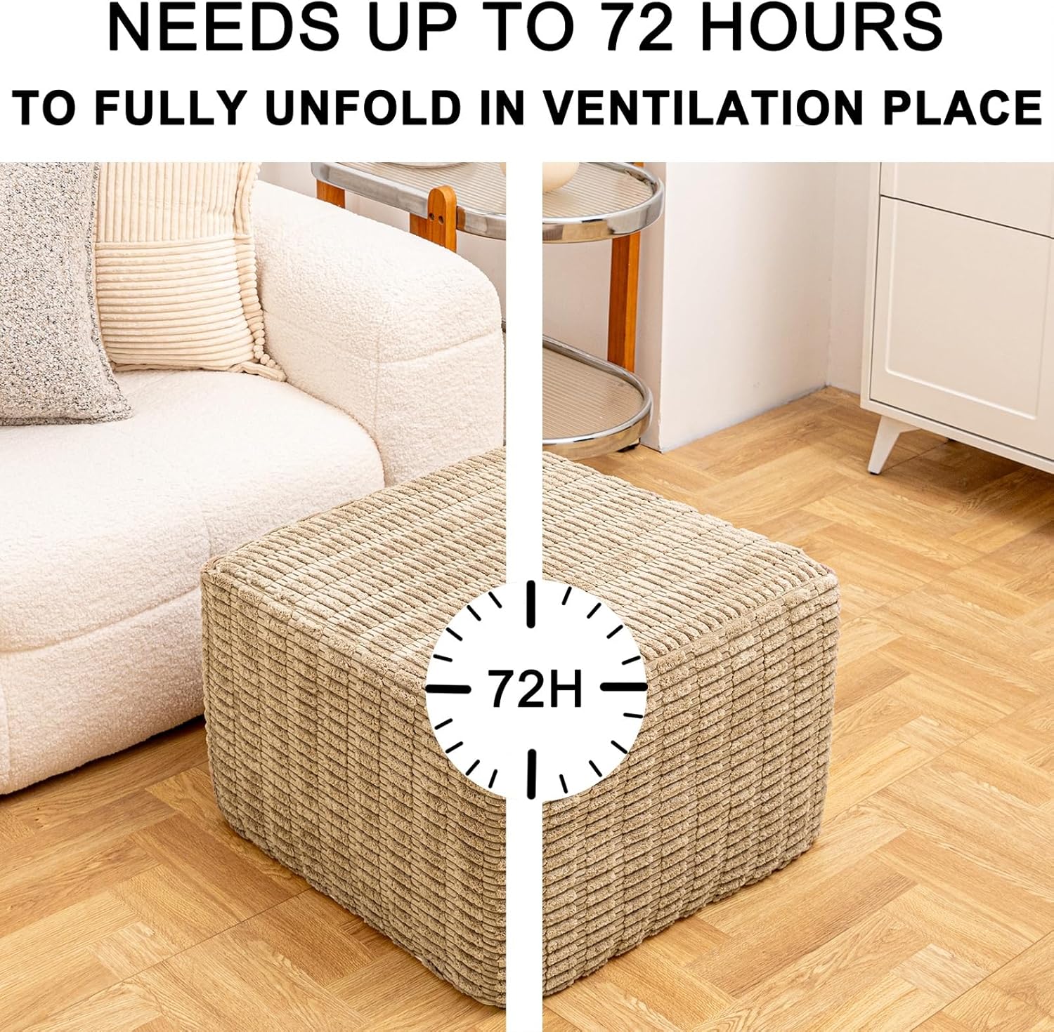Asuprui Round Square Pouf Ottoman Foot Rest – Lightweight Modern Footstool with Plush Foam Filling, Perfect for Living Room Decor & Cozy Comfort – 20x20x14 Inch Chic Accent Piece (Light Coffee)