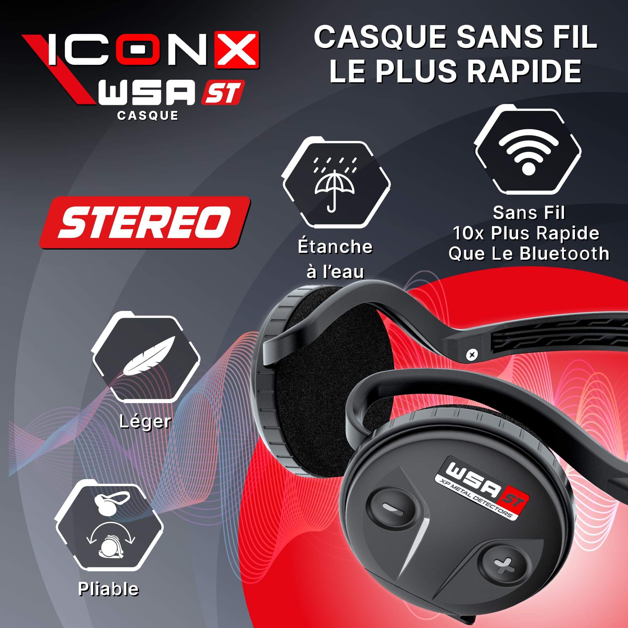 XP Metal Detectors ICONX - Détecteur de Métaux sans Fil Multifréquence, Casque WSAST, Ultra Léger, Étanche 5m, Disque FMF 28 cm, Compatible Univers Deus II (ICONX-28FMFRCWSAST)